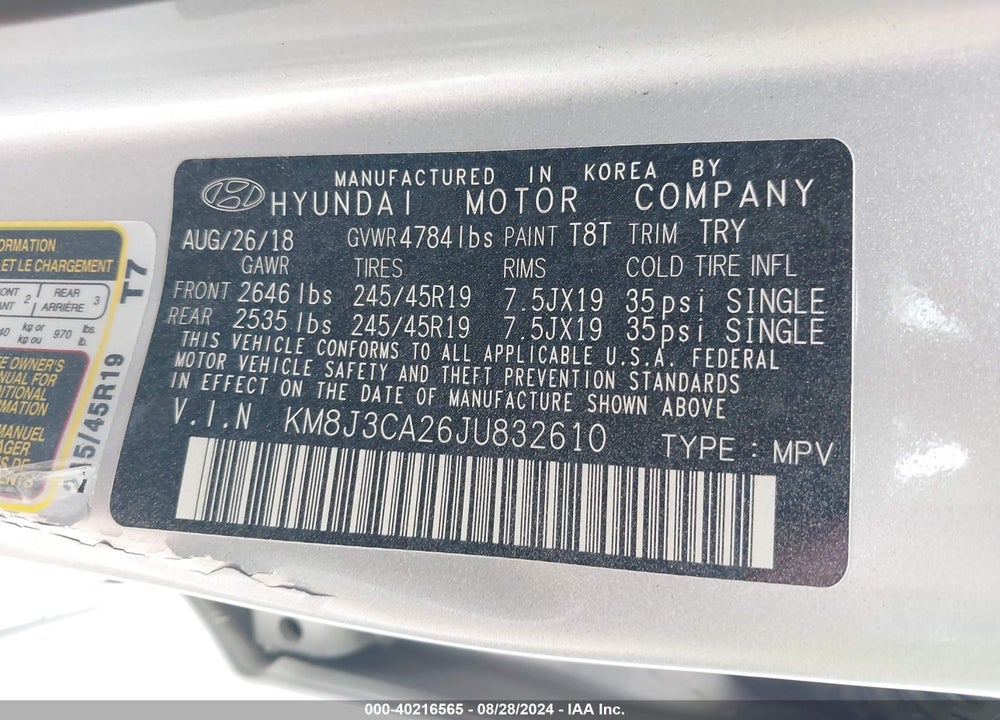 2018 HYUNDAI TUCSON LIMITED VIN: KM8J3CA26JU832610