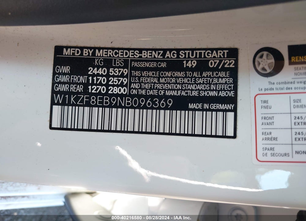 2022 MERCEDES-BENZ E 350 4MATIC VIN: W1KZF8EB9NB096369