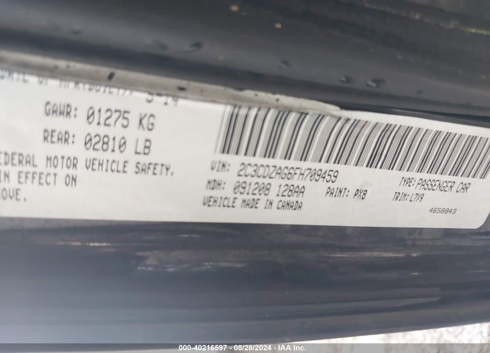 2015 DODGE CHALLENGER SXT VIN: 2C3CDZAG6FH709459