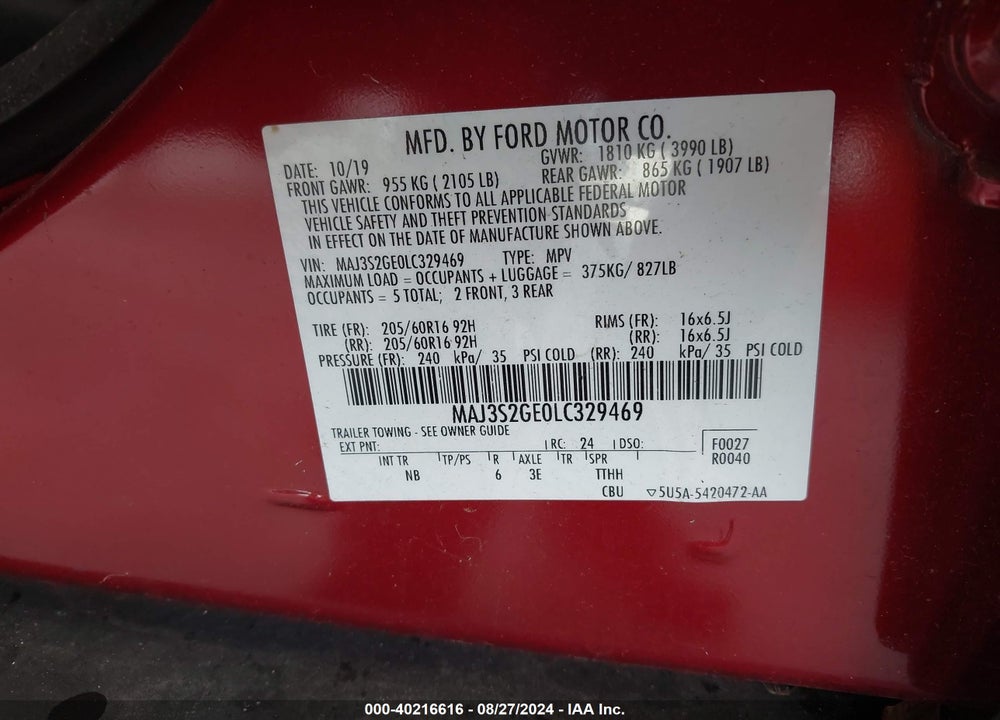 2020 FORD ECOSPORT SE VIN: MAJ3S2GE0LC329469