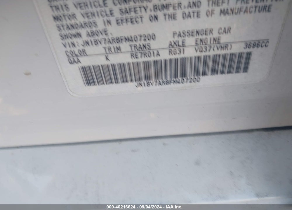 2015 INFINITI Q50 SPORT VIN: JN1BV7AR8FM407200