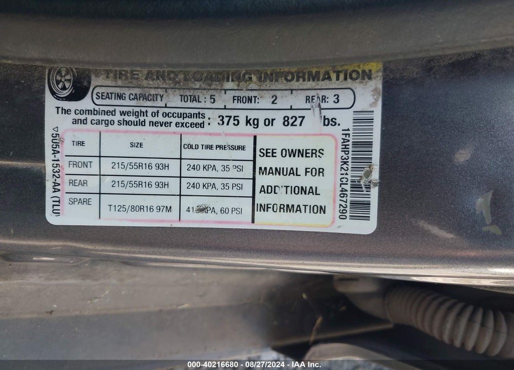 2012 FORD FOCUS SE VIN: 1FAHP3K21CL467290