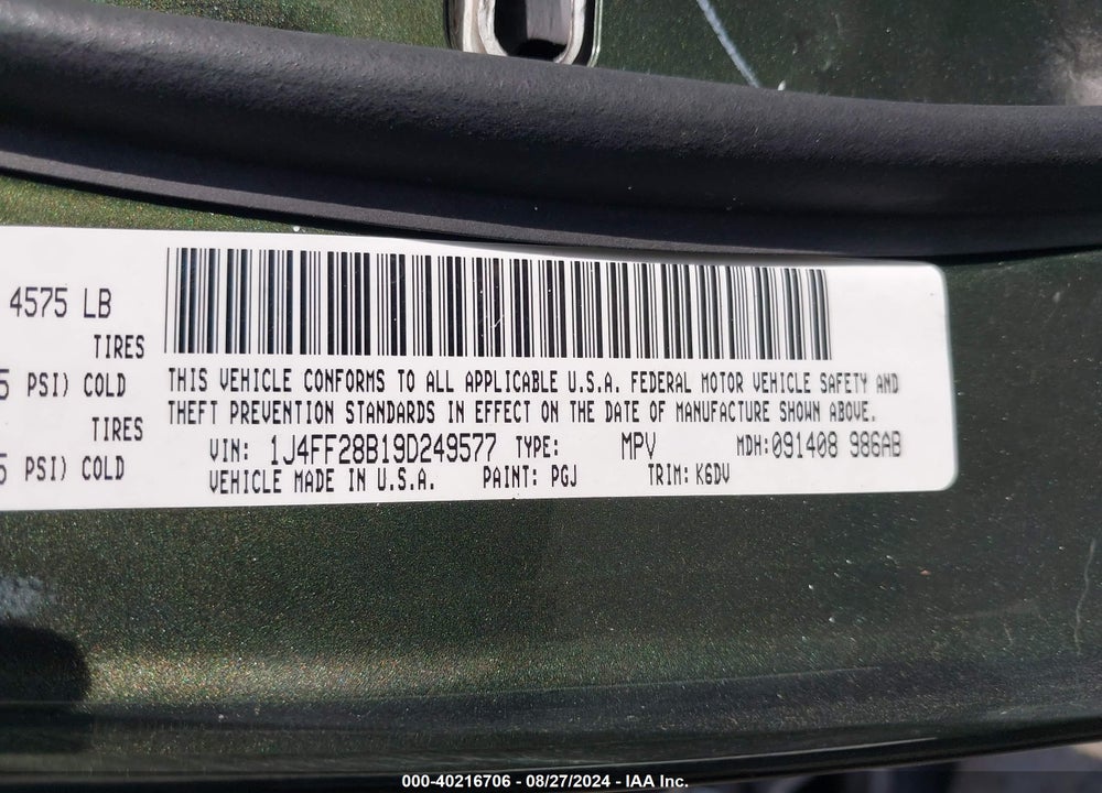 2009 JEEP PATRIOT SPORT VIN: 1J4FF28B19D249577