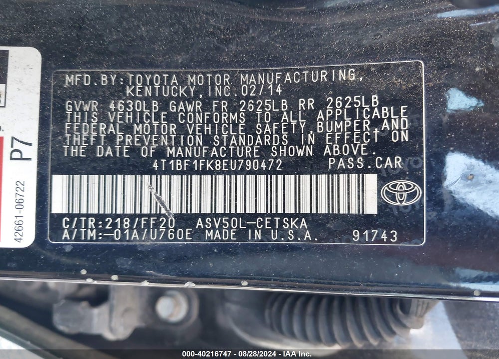 2014 TOYOTA CAMRY VIN: 4T1BF1FK8EU790472