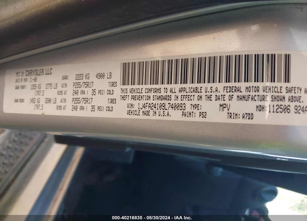2009 JEEP WRANGLER X VIN: 1J4FA24109L740093