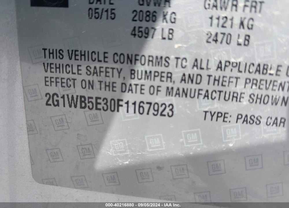 2015 CHEVROLET IMPALA LIMITED VIN: 2G1WB5E30F1167923