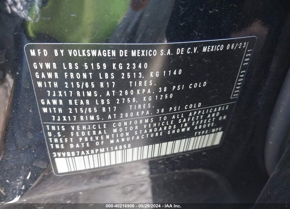 2023 VOLKSWAGEN TIGUAN 2.0T S VIN: 3VVRB7AX8PM114858