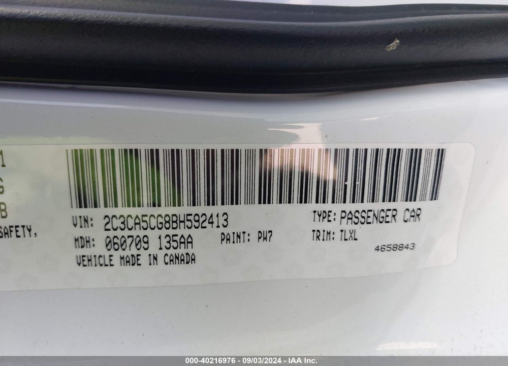 2011 CHRYSLER 300 LIMITED VIN: 2C3CA5CG8BH592413