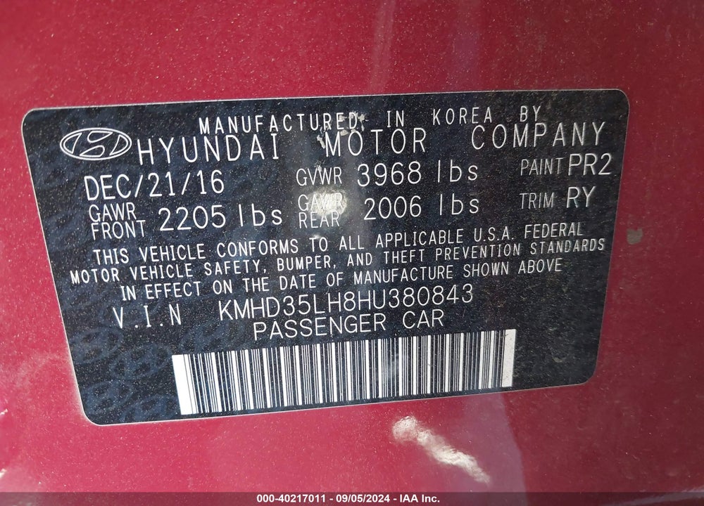2017 HYUNDAI ELANTRA GT VIN: KMHD35LH8HU380843