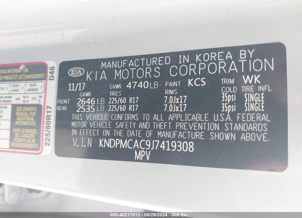 2018 KIA SPORTAGE LX VIN: KNDPMCAC9J7419308