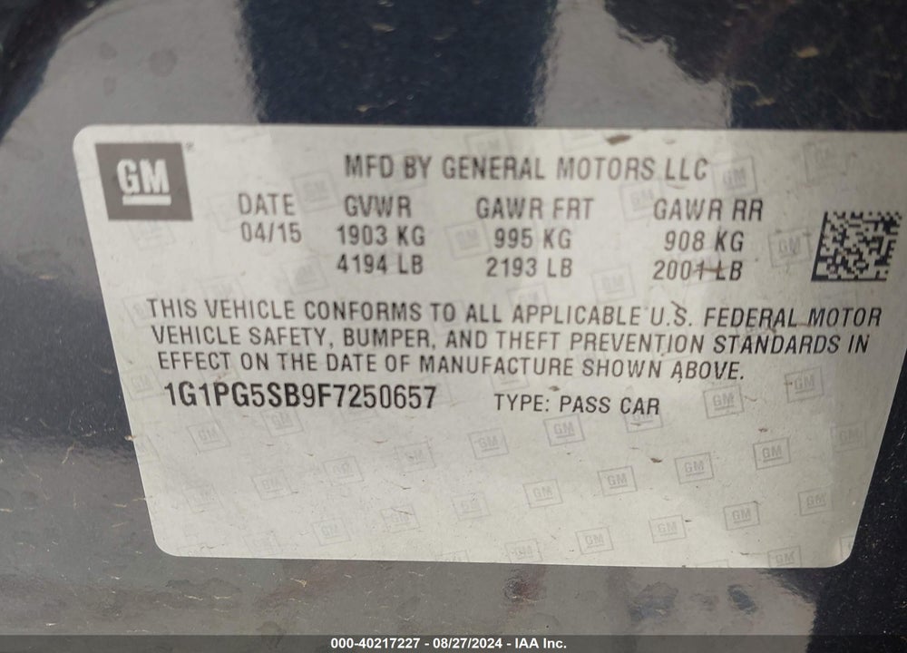 2015 CHEVROLET CRUZE LTZ VIN: 1G1PG5SB9F7250657