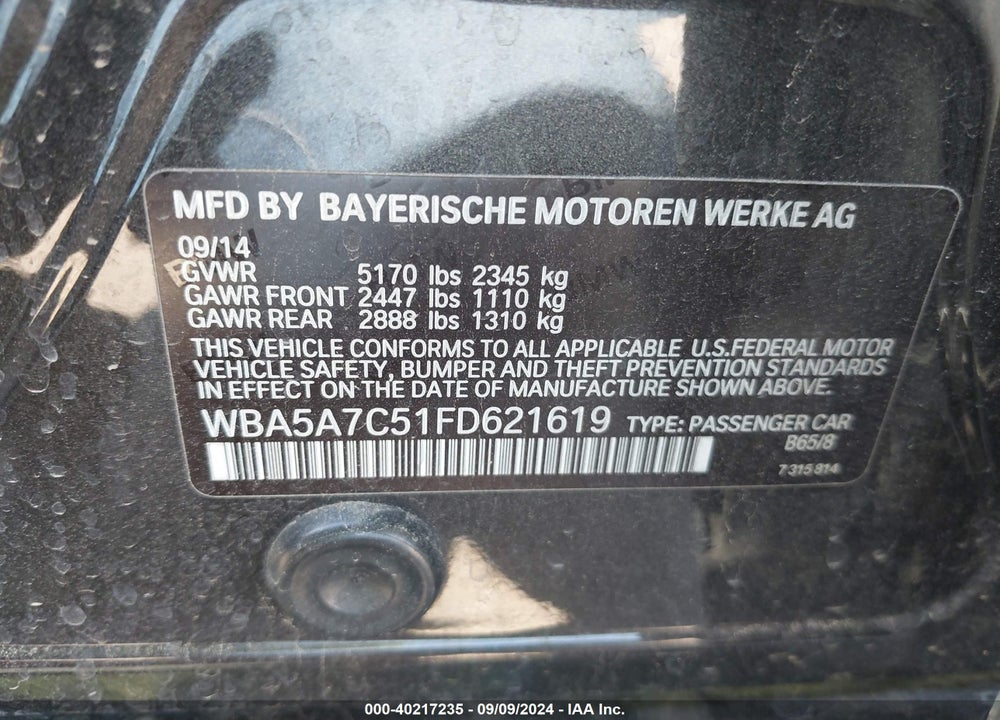 2015 BMW 528I XDRIVE VIN: WBA5A7C51FD621619