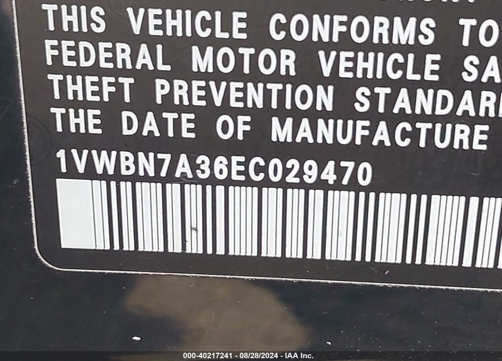 2014 VOLKSWAGEN PASSAT 2.0L TDI SE VIN: 1VWBN7A36EC029470