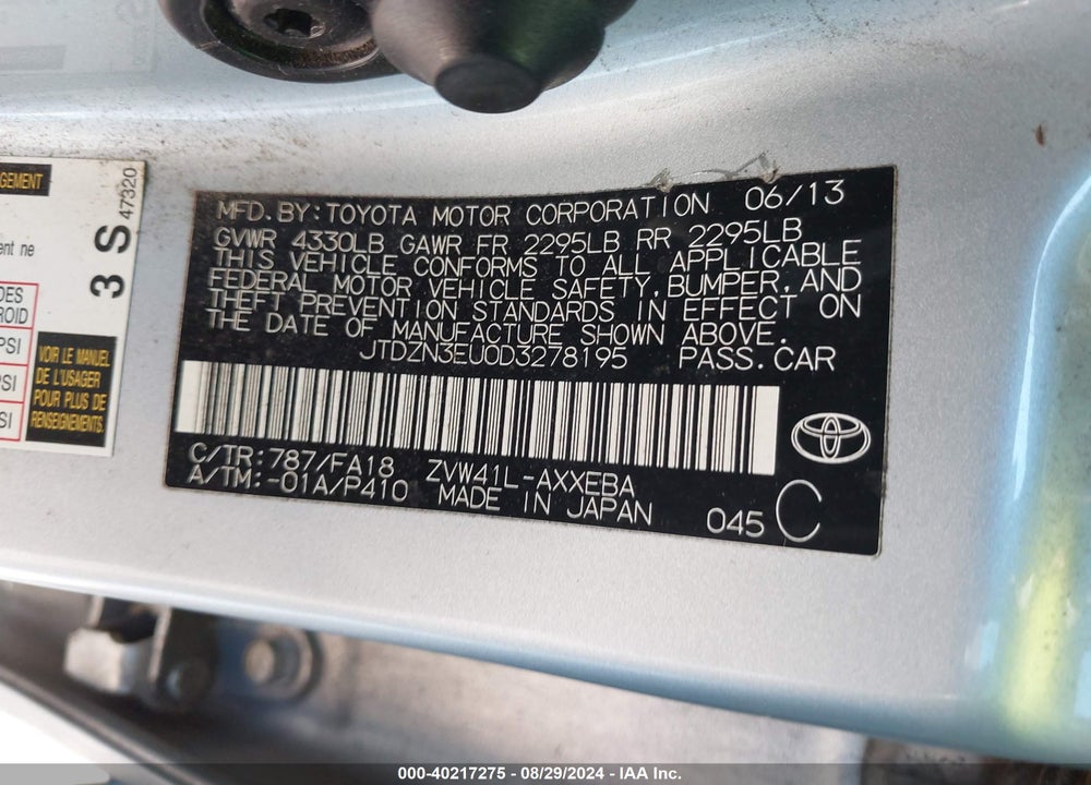 2013 TOYOTA PRIUS V THREE VIN: JTDZN3EU0D3278195