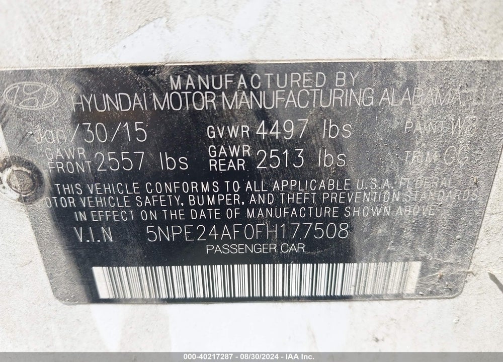 2015 HYUNDAI SONATA VIN: 5NPE24AF0FH177508
