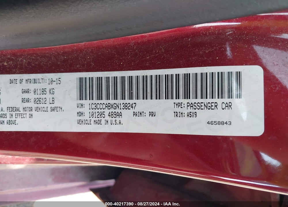 2016 CHRYSLER 200 LIMITED VIN: 1C3CCCABXGN138247