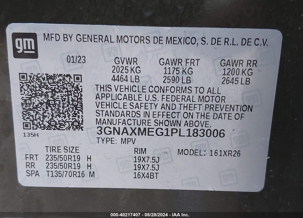 2023 CHEVROLET EQUINOX FWD RS VIN: 3GNAXMEG1PL183006
