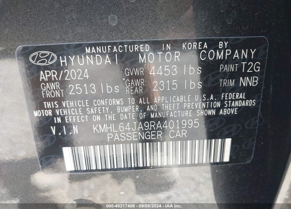 2024 HYUNDAI SONATA SEL VIN: KMHL64JA9RA401995