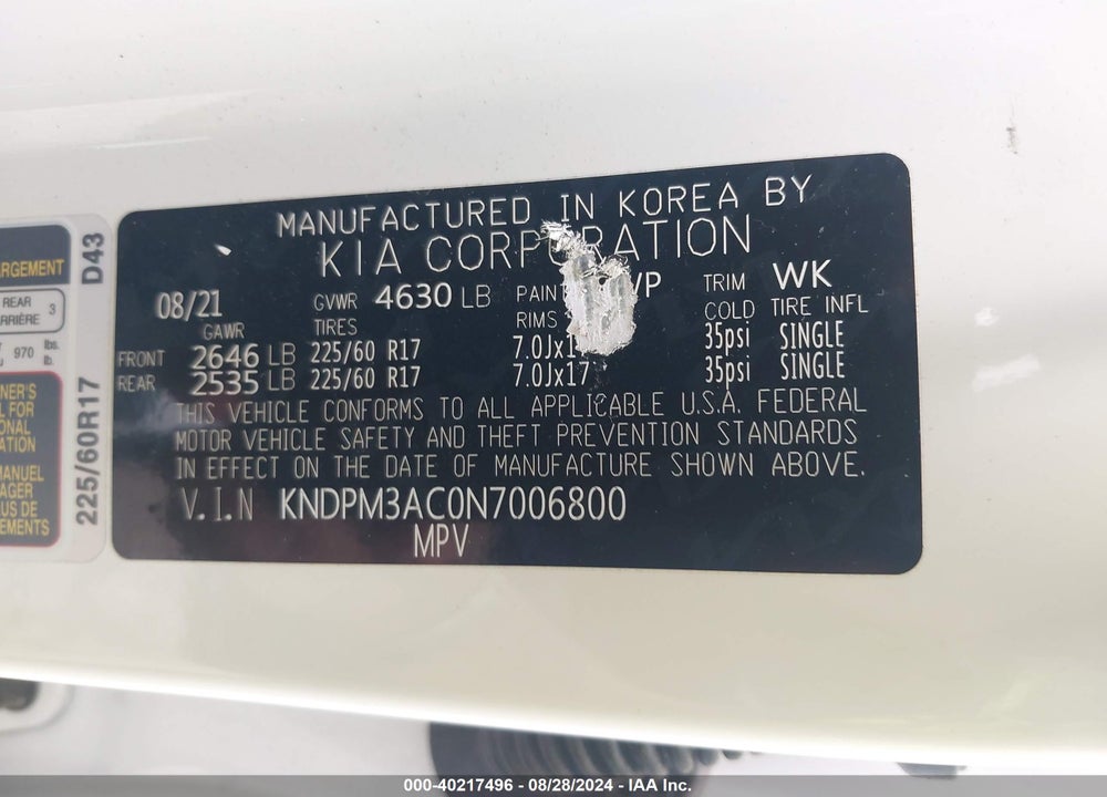 2022 KIA SPORTAGE LX VIN: KNDPM3AC0N7006800