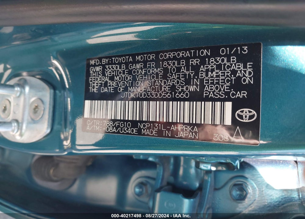 2013 TOYOTA YARIS LE VIN: JTDKTUD33DD561660