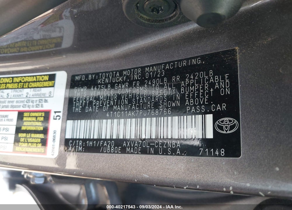2023 TOYOTA CAMRY LE VIN: 4T1C11AK7PU768766