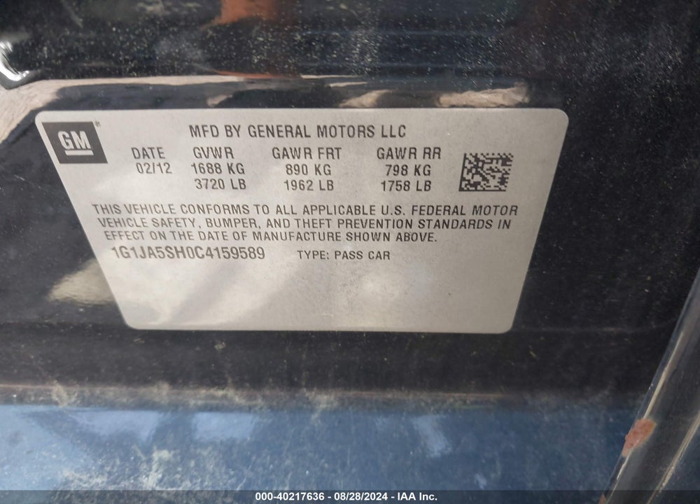 2012 CHEVROLET SONIC 2LS VIN: 1G1JA5SH0C4159589