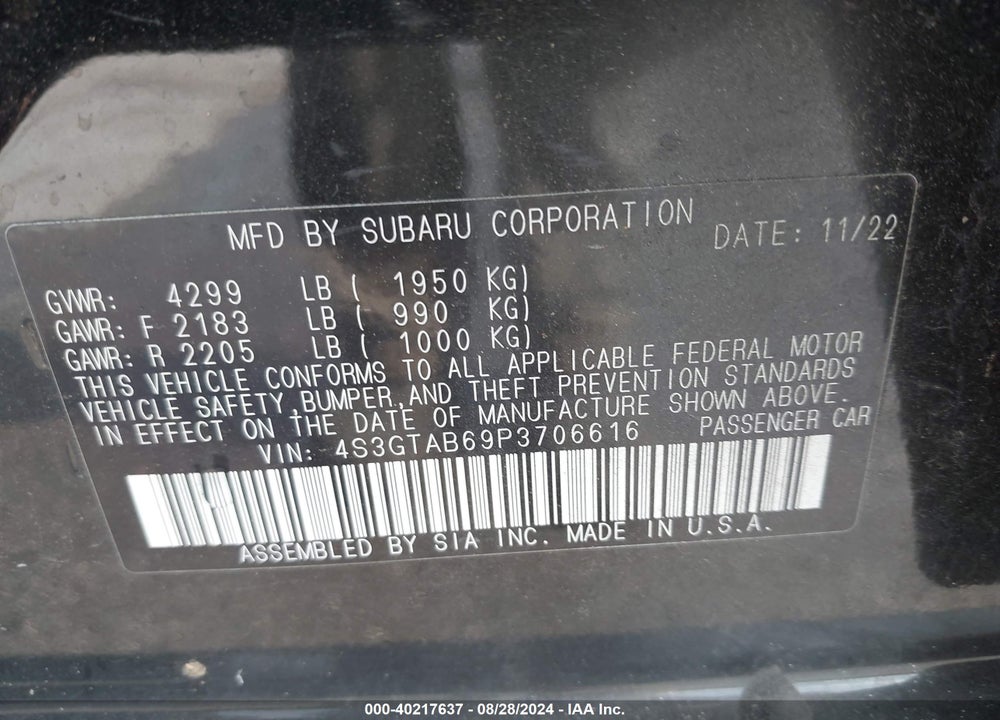 2023 SUBARU IMPREZA BASE 5-DOOR VIN: 4S3GTAB69P3706616