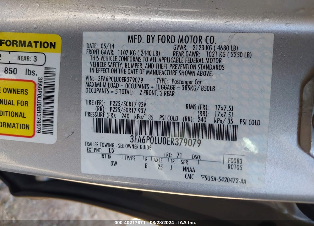 2014 FORD FUSION HYBRID SE VIN: 3FA6P0LU0ER379079