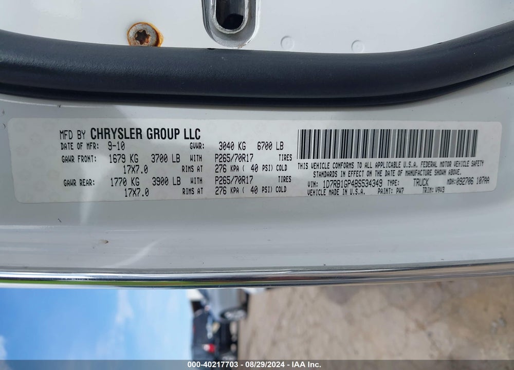 2011 RAM 1500 SLT VIN: 1D7RB1GP4BS534349