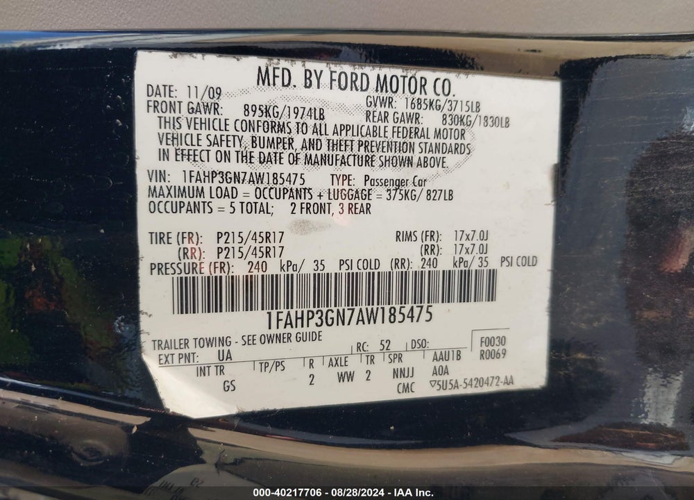 2010 FORD FOCUS SES VIN: 1FAHP3GN7AW185475