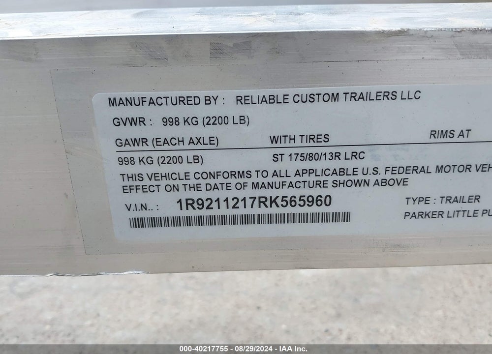 2024 RELIABLE FLATBED TRAILER VIN: 1R9211217RK565960