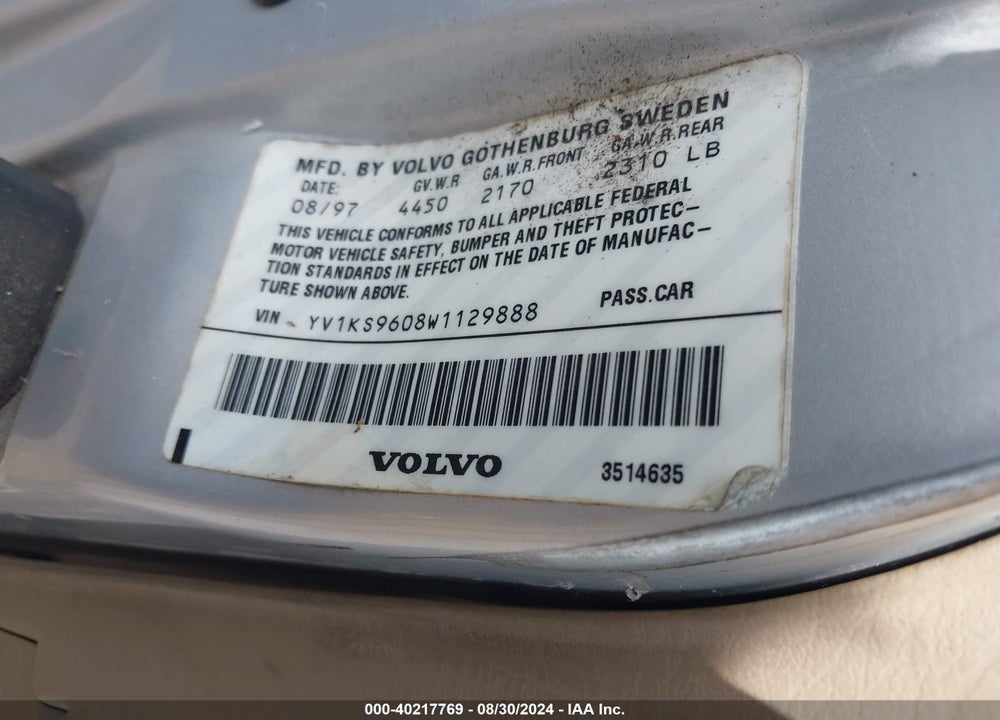 1998 VOLVO S90 VIN: YV1KS9608W1129888