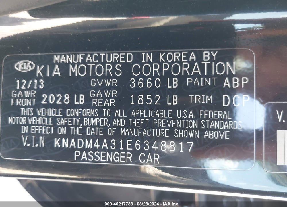 2014 KIA RIO LX VIN: KNADM4A31E6348817