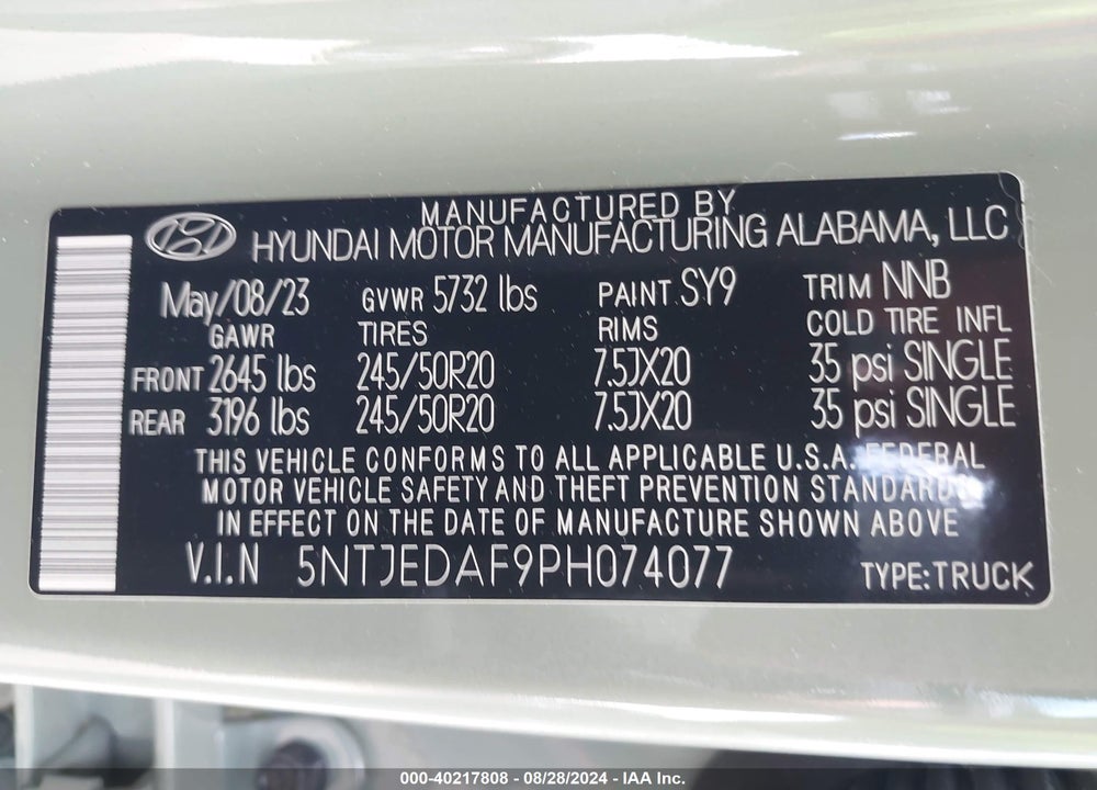 2023 HYUNDAI SANTA CRUZ VIN: 5NTJEDAF9PH074077