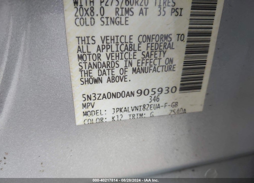 2010 INFINITI QX56 VIN: 5N3ZA0ND0AN905930