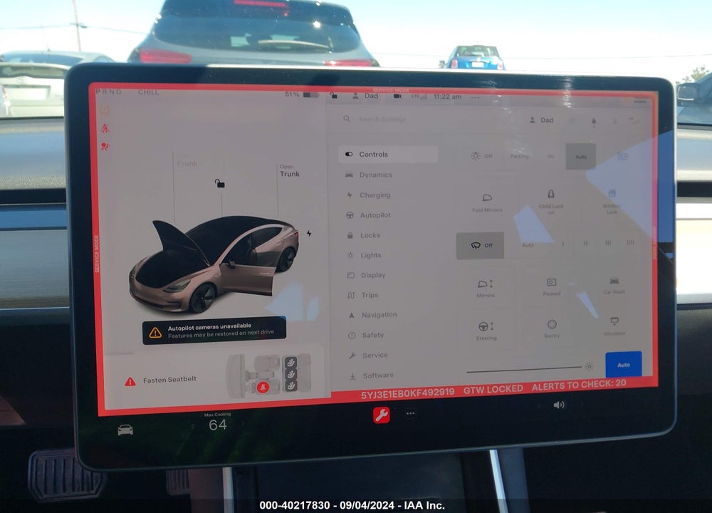 2019 TESLA MODEL 3 LONG RANGE/PERFORMANCE VIN: 5YJ3E1EB0KF492919