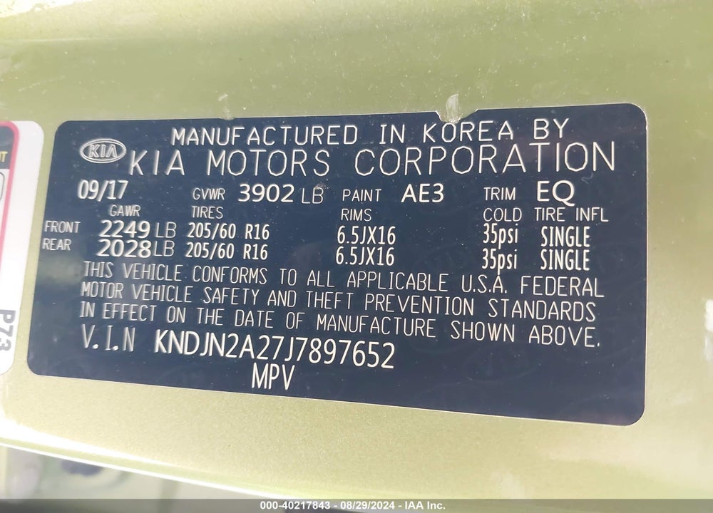 2018 KIA SOUL VIN: KNDJN2A27J7897652