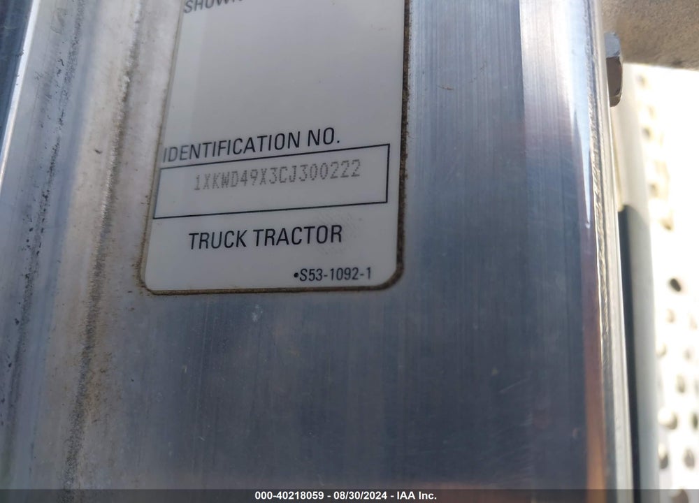2012 KENWORTH W900 W900 VIN: 1XKWD49X3CJ300222