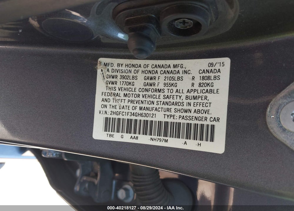2016 HONDA CIVIC EX-T VIN: 2HGFC1F34GH630121