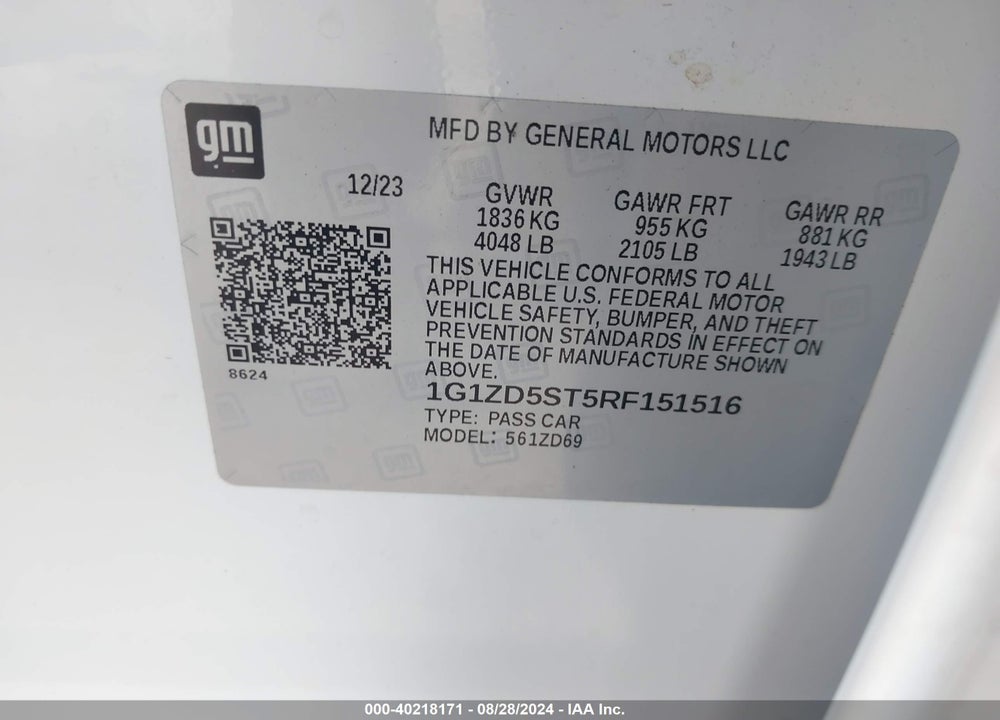 2024 CHEVROLET MALIBU FWD 1LT VIN: 1G1ZD5ST5RF151516