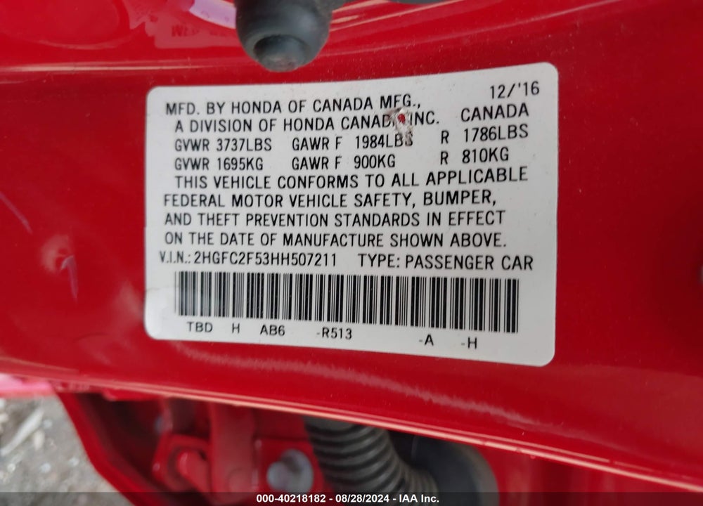 2017 HONDA CIVIC LX VIN: 2HGFC2F53HH507211