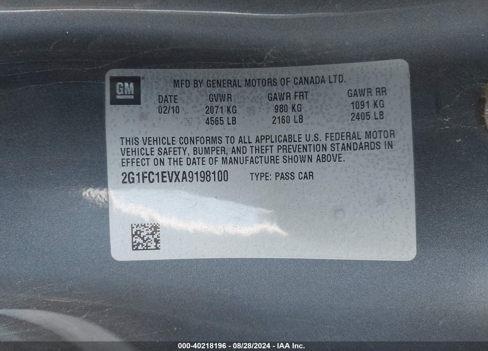 2010 CHEVROLET CAMARO 2LT VIN: 2G1FC1EVXA9198100