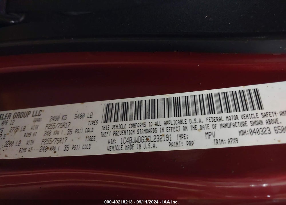2012 JEEP WRANGLER UNLIMITED SPORT VIN: 1C4BJWDG3CL232191