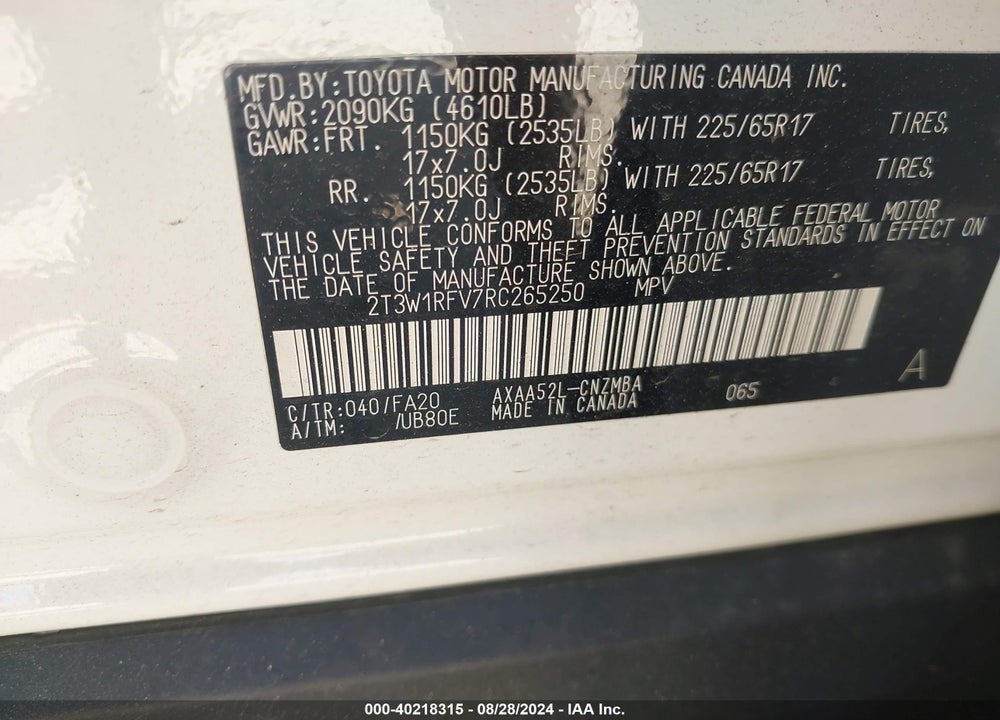 2024 TOYOTA RAV4 XLE VIN: 2T3W1RFV7RC265250