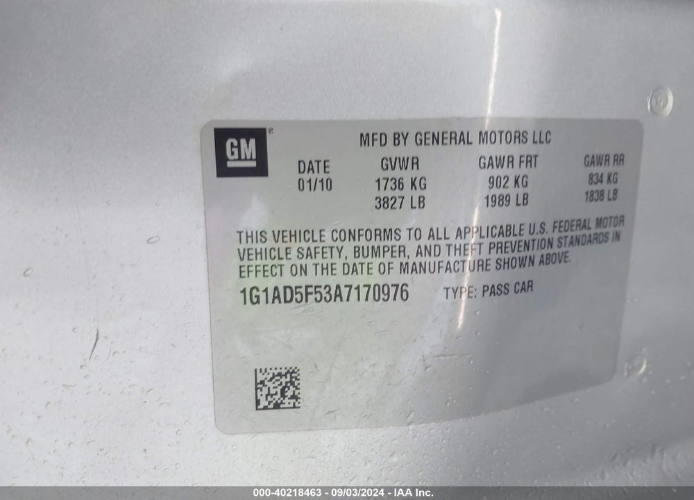 2010 CHEVROLET COBALT LT VIN: 1G1AD5F53A7170976