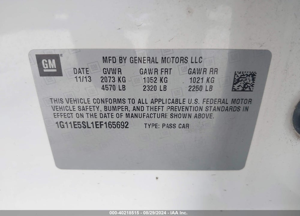 2014 CHEVROLET MALIBU 2LT VIN: 1G11E5SL1EF165692