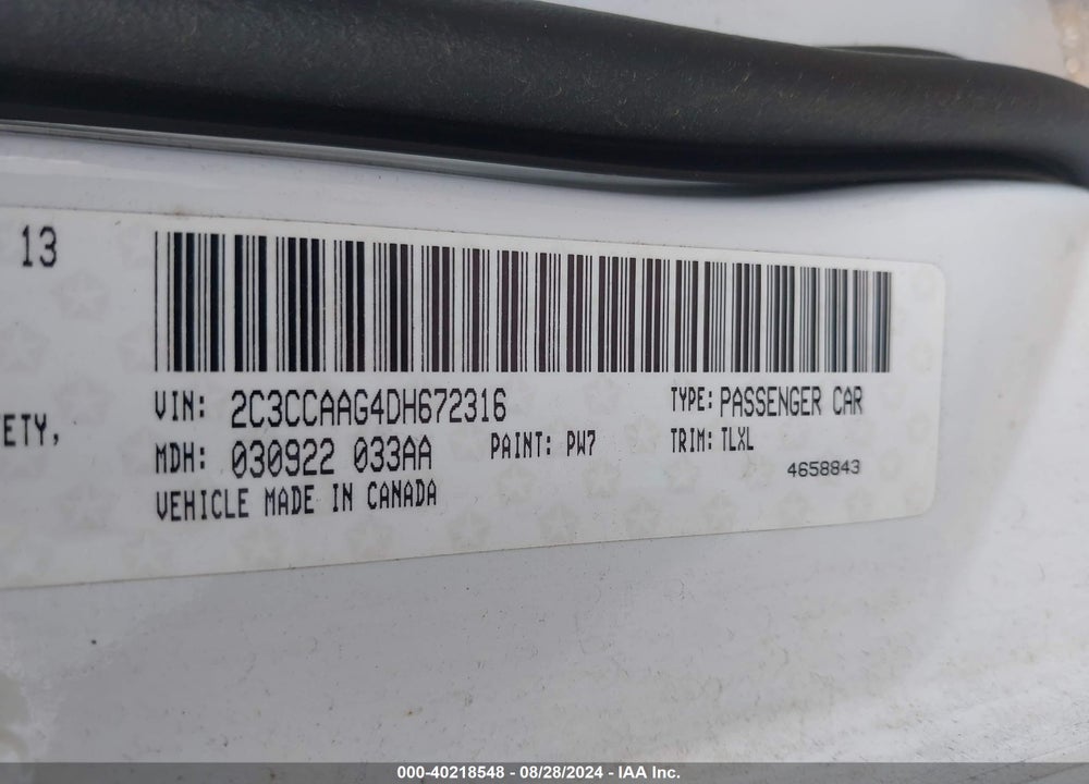 2013 CHRYSLER 300 MOTOWN VIN: 2C3CCAAG4DH672316