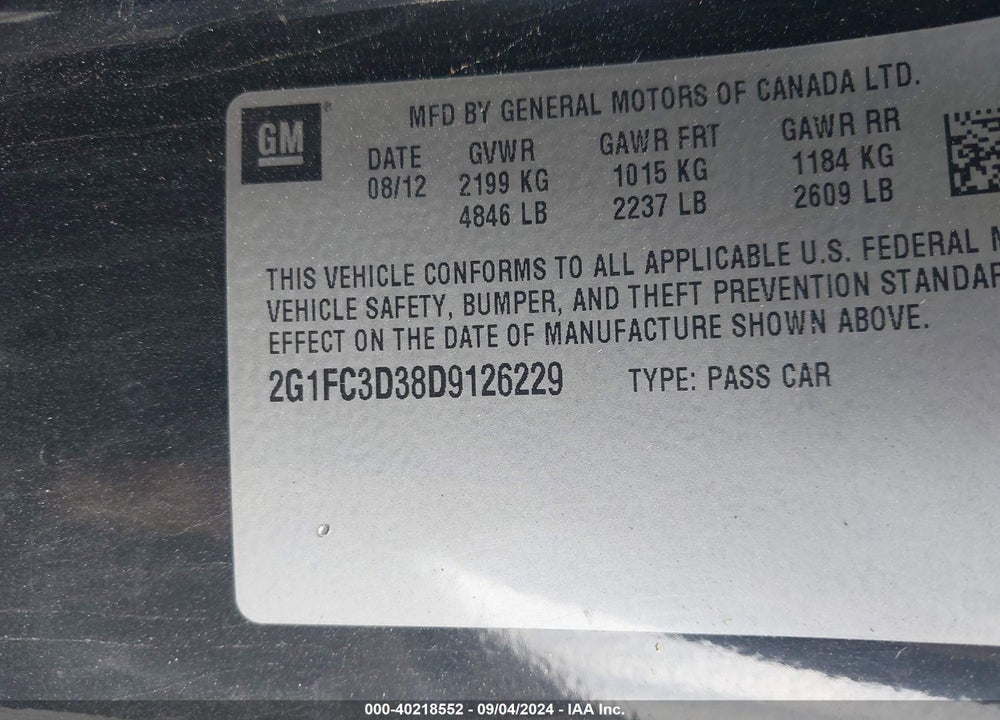 2013 CHEVROLET CAMARO 2LT VIN: 2G1FC3D38D9126229