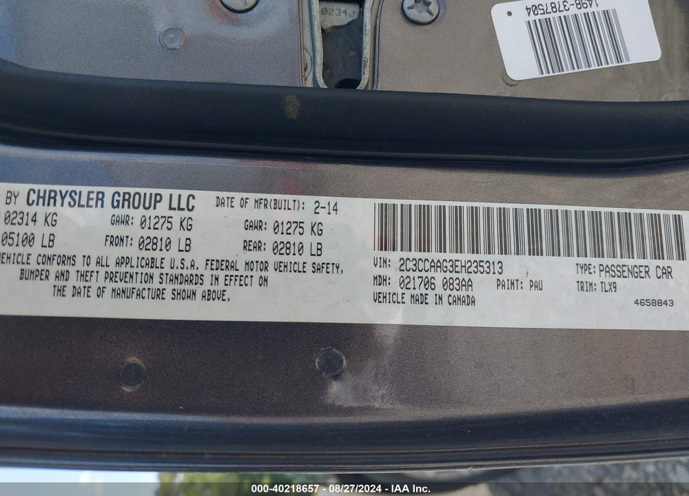 2014 CHRYSLER 300 VIN: 2C3CCAAG3EH235313