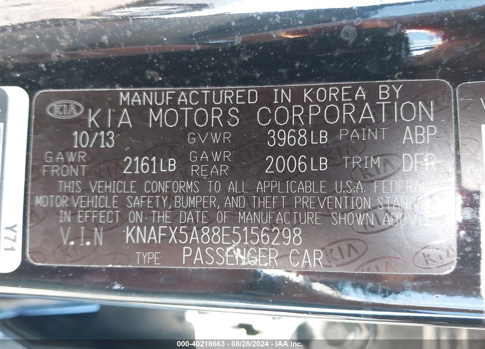 2014 KIA FORTE EX VIN: KNAFX5A88E5156298